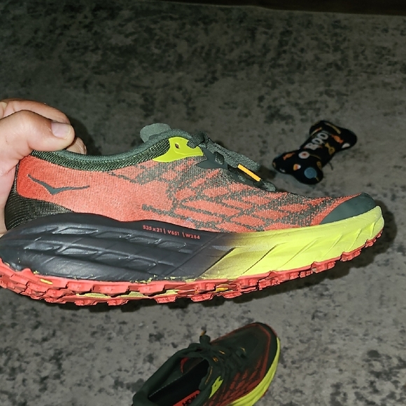 Hoka Red and Yellow Sneakers with Mesh Upper and Cushioned Midsole - Picture 11 of 16